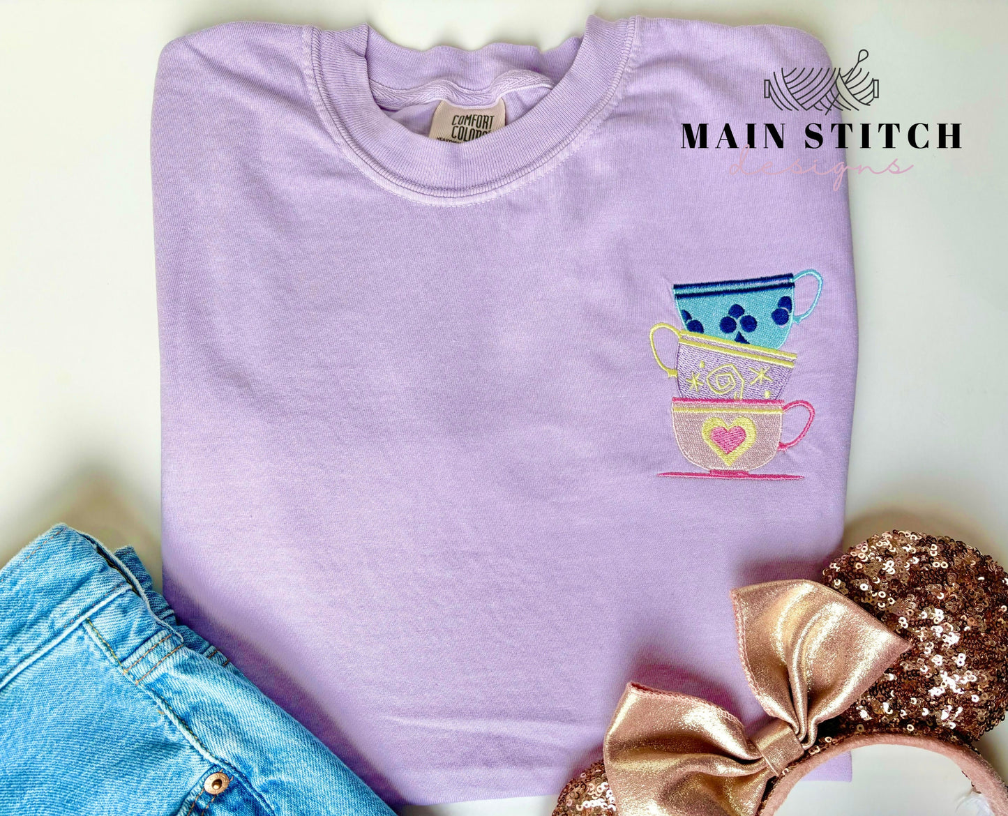 Tea Cups Embroidered T-Shirt